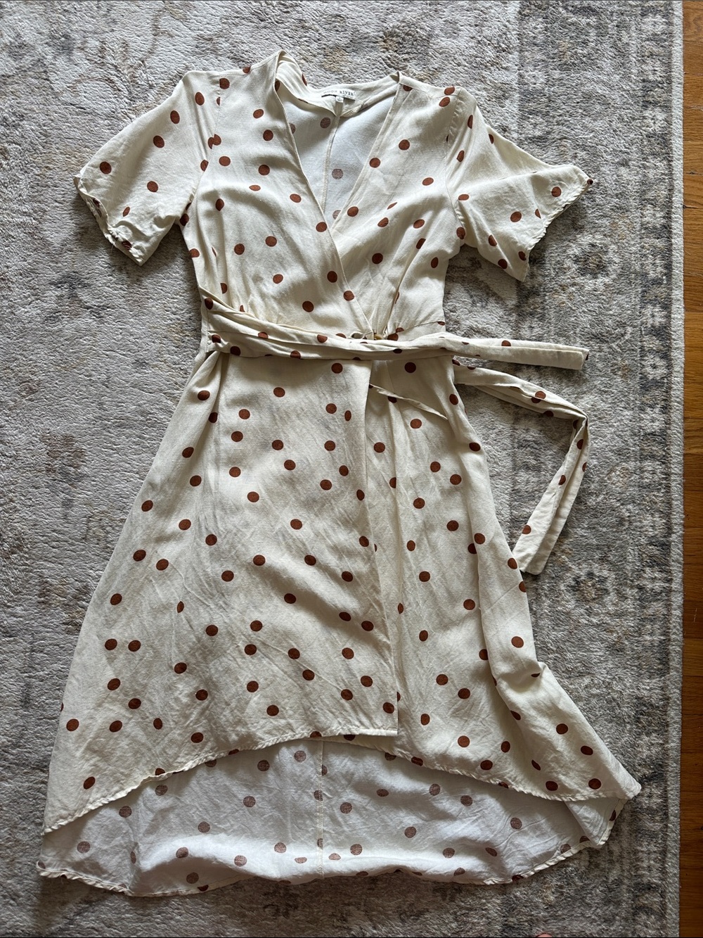 Women’s Cream Polka Dot Wrap Dress with Brown Dots